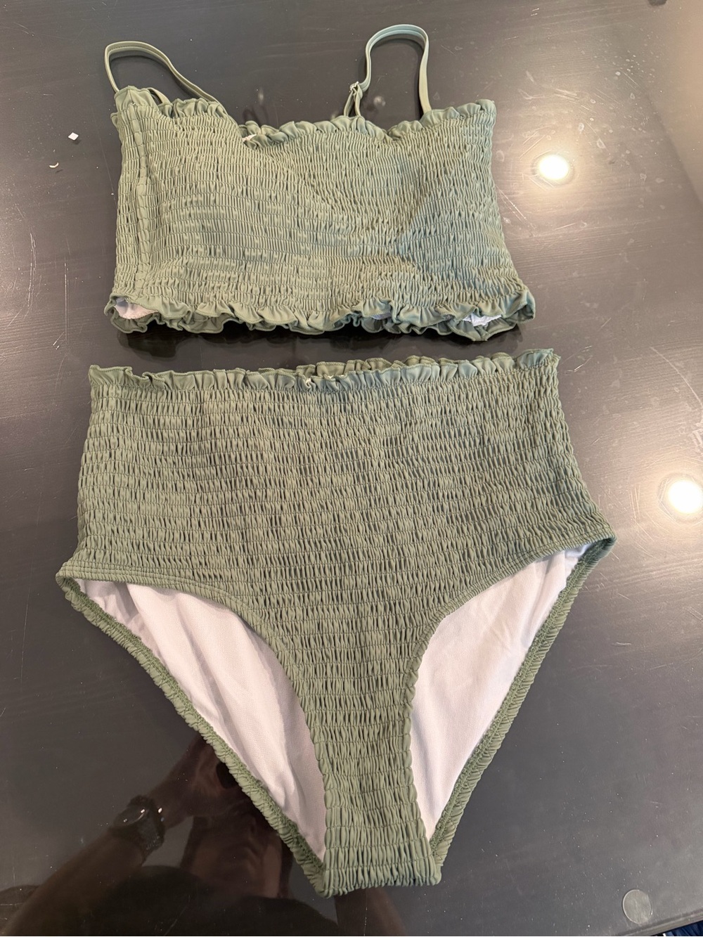 Smocked High-Waist Bikini Set in Sage